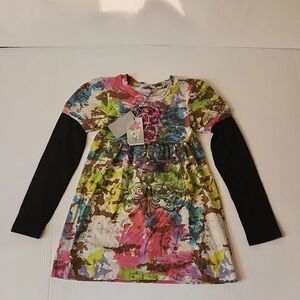New Flowers By Zoe girls tunic shirt colorful funky pop art / splat paint vibe L
